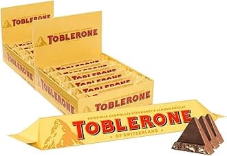 Toblerone Swiss Milk Chocolate with Honey & Almond Nougat Pack of 12 Pouch, 12 X 50 Gram