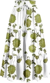 Maxi Skirts for Women Summer Boho Floral High Waisted Skirts Flowy Swing Pleated A-Line Beach Tiered Long Skirts
