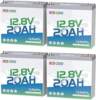 Redodo 12V 20Ah LiFePO4 Battery, 4000+ Deep Cycles Lithium Battery with 20A BMS, 256Wh Energy, Perfect for Kayak Finshfinder, Ice Fishing, GPS, Camping 4 Pack