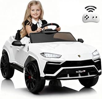 Licensed Lamborghini Urus Ride On Truck Car Toy, 12V Battery Powered Electric 4 Wheels Kids Toys w/Parent Remote Control, Foot Pedal, Music, Aux, LED Headlights, 2 Speeds (White)