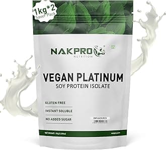 NAKPRO 100% Soy Protein Isolate, Unflavoured - 2kg | 27g Protein |Plant Based Protein Powder |All Essential Amino Acids for Support and Recovery