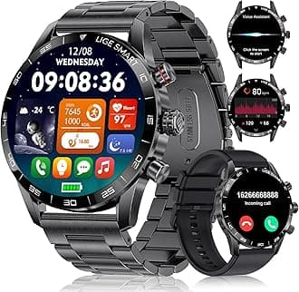 LIGE Smart Watches for Men,1.43“ Amoled Display with Bluetooth Calls/Message Push, 100+ Sport Modes Blood Pressure/Heart Rate Tracker IP67 Waterproof Smartwatch for Android iOS Phones Black
