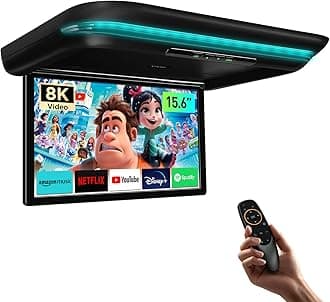 XTRONS 15.6 Inch Motorized Car Overhead Player, 8K FHD IPS Screen Android Car Roof Mount Monitor Built-in Stereo Speakers, Auto Flip Down Car Monitor Support HDMI USB Input