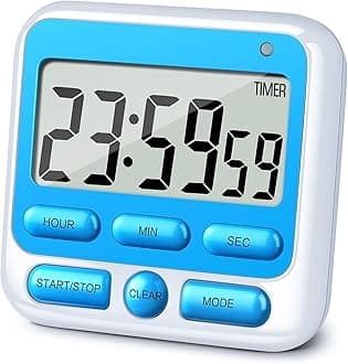 KTKUDY Digital Kitchen Timer with Mute/Loud Alarm Switch ON/Off Switch, 12-Hour Clock & Alarm, Memory Function Count Up & Count Down for Kids Teachers Cooking, Large LCD Display, Strong Magnet (Blue)