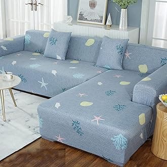 2 pcs Sectional Couch Covers, Printed L-Shaped , Stretch Couch Slipcovers for Sectional Sofa,Suitable for Combined Chaise Longue Cover (Pattern HSJ, 3 seat+ 4 seat )