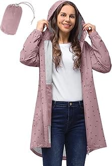 33,000ft Women's Rain Jacket Lightweight Hooded Long Rain Coat Waterproof Jacket Ladies Packable Functional Jacket Windbreaker Breathable Active Outdoor Coats
