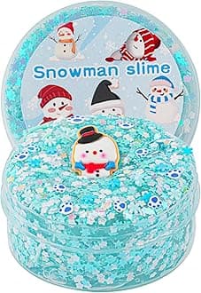 Snowman Glitter Blue & White Sequins Slime, Good Stretchy Crunchy Slime, Slime Party Favors for Kids, Slime Sensory Toys, Girls Gifts & Boys Gifts for Birthday Easter Hallowmas Christmas