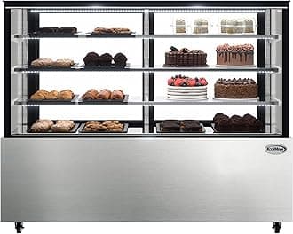 KoolMore Refrigerated Bakery Display Case for Cakes, Pies, and Pastries, 71” Stainless Steel Frame, Glass Front, Multi-Tiered Shelving Rack and LED Lighting- 30 cu.ft (RBD30C)
