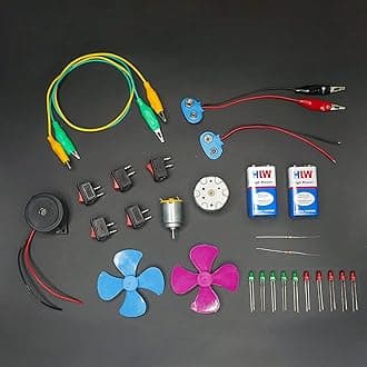 Electronic Spices 28pcs Mini Starter kit for beginners (motor, battery, switch, alligator clip, buzzer,resistor, led, propeller)