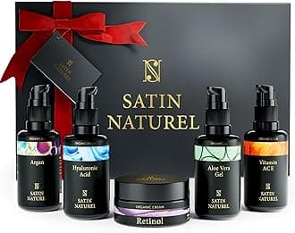 Satin Naturel Luxury Gift Set for Women – 5x30ml Skincare Bundle with Hyaluronic Acid Serum, Vitamin C Serum, Aloe Vera Gel, Argan Oil & Moisturiser – Skincare Set for Her in Premium Gift Box