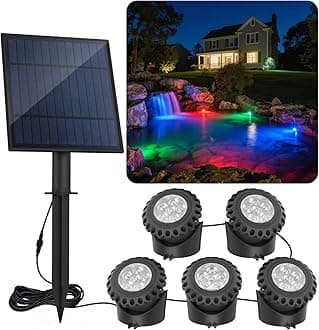 T-SUN Solar Pond Lights, RGB Underwater Spot Light Set of 5 Lights 6 LEDs Landscape Spotlight Underwater Lights IP68 Waterproof Amphibious Light for Fish Tank Garden Yard Pool Fountain Pond Waterfall
