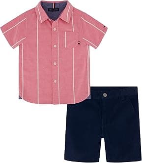 Tommy Hilfiger boys 2-piece Long Sleeve Woven Shirt and Pants Set