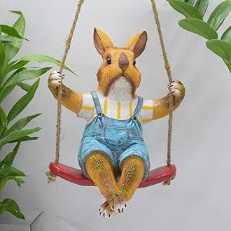 Poly-Resin Hanging Decor for Garden, Home, Gift (Playful Rabbit on Swing)