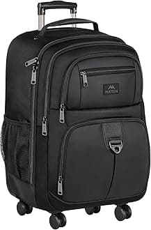 18 inch Roller Backpack, Extra Large Rolling Computer Bag with 4 Spinner Wheels, Sturdy Wheeled Carry On Backpack for Travel Work, Rolling Laptop Rucksack for Men Women