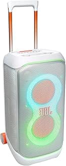 JBL PartyBox Stage 320 - Portable Party Speaker with Telescopic Handle & Wide, Sturdy Wheels, Powerful JBL Pro Sound, Futuristic lightshow, Up to 18 Hours of Play time, Splash Proof (White)