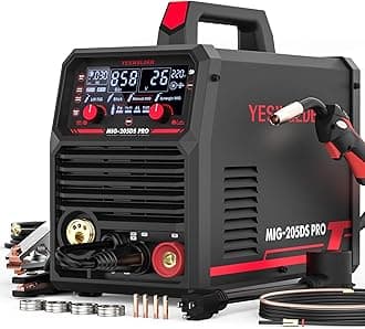 YESWELDER 205A MIG Welder, 110V/220V Dual Voltage, 5 in 1 Gas MIG/Flux Core MIG/Spool Gun MIG/Lift TIG/Stick Multiprocess LED Digital Display Aluminum MIG Welding Machine MIG-205DS PRO