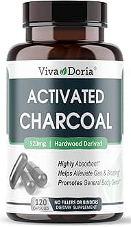 Viva Doria Activated Charcoal 520 mg, 120 Vegetable Capsules Highly Absorbent Helps Alleviate Gas & Bloating Supports Natural detoxification