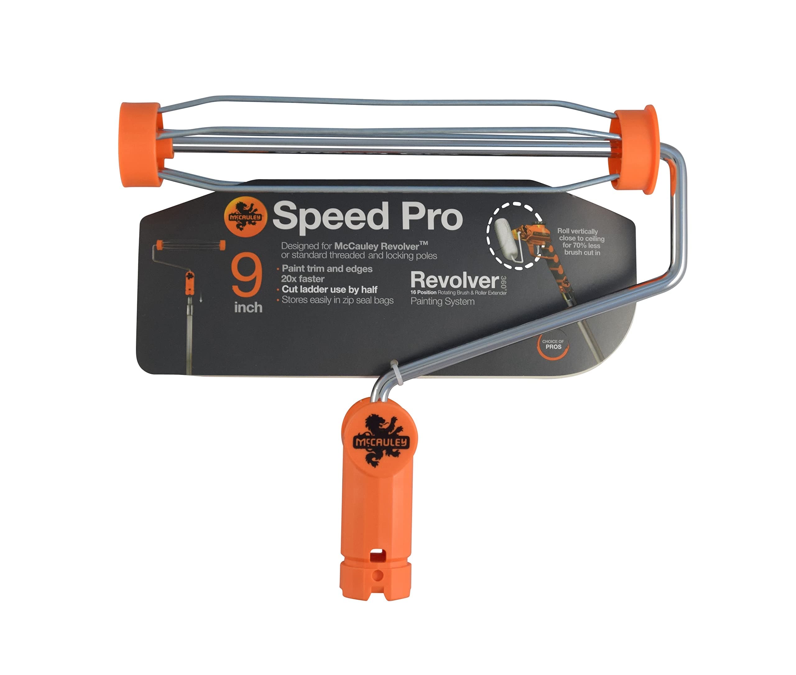 9 inch Speed Pro Full Size Rotating Paint Roller Frame for The McCauley Tools Revolver Handle and All Extension Poles