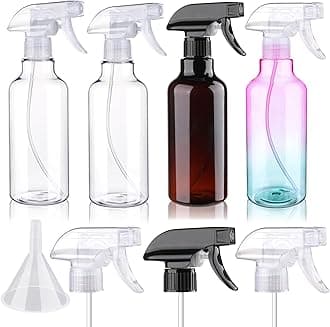 Hethyo 4 pack Plastic Spray Bottles Empty Spray Bottle 16.9oz/500ml Heavy Duty Spraying Bottles Mist/Stream Water Bottle for Cleaning Solutions, Hair, Cooking (2Clear&1 brown&1 gradient)