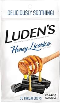 Luden's Sore Throat Relief Lozenges for Minor Everyday Irritation & Dry Mouth, Honey Licorice Flavored Drops, 30 Count