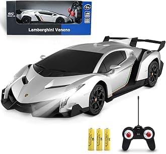 Officially Licensed Lamborghini Remote Control Car, 1:24 Scale Lambo VENENO Model Cars with LED, Lamborghini Toy Car RC Cars Christmas Birthday Gift for Boys Age 3 4-7 8-12 Year Old Kids Toys (Silver)