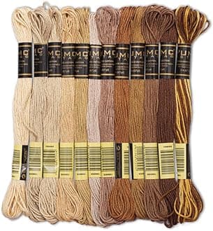 UMC STAG 12 Pieces | Premium Embroidery Thread | 100% Egyptian Cotton Premium Skeins | Cross Stitch Embroidery Floss | Oeko TEX Certified Stranded Cotton (Brown Tones)