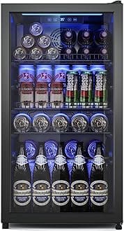 Beverage Fridge, 130 Can Mini Fridge With Glass Door, Beverage Cooler Refrigerator, Wine Drink Beer Cooler, Adjustable Shelves & Digital Temperature Display