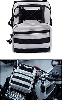 Motorcycle Universal Club Style Utility Molle Traveller Bar Handlebar T-Bar Bag Handle Bags, Fit For Harley Dyna Street Bob Softail Sportster, Tool Pouch Trunk Storage Bag, White Sand Pearl