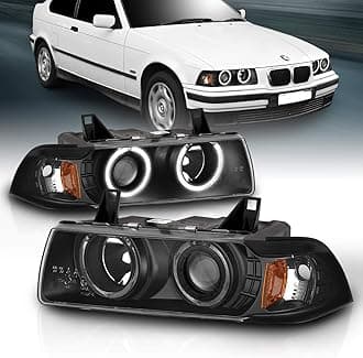 AmeriLite for 1992-1999 BMW 3 Series E36 2-Door Trims 1pc LED Halos Black Projector Headlights Pair - Passenger and Driver Side