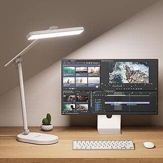 LED Desk Lamp for Home Office - H4 Sunturalux™ Eye-Caring Desk Light, 14W Dimmable Table Lamp with 3 Color Modes, 5 Brightness Levels, Auto-Dimming, Timer, Touch Control Reading Lamp, White