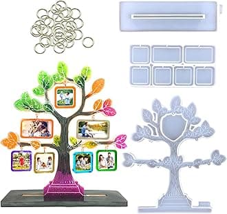 Photo Frame Silicone Resin Moulds Tree Shape Epoxy Resin Mould Picture Frame Mould Kit with Base & 30pcs Hanging Photo Stand DIY Resin Casting Crafts for Home Decor Desk Wall Office Decoration (White)