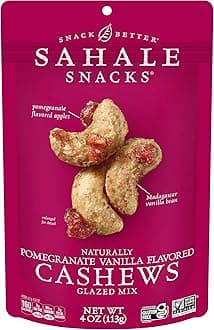 Pomegranate Vanilla Cashews, 4 oz Pouches (6 Packs) - Dry-Roasted Deluxe Mixed Nuts with Pomegranate Infused Apples & Madagascar Vanilla - Non-GMO, Kosher, & Certified Gluten-Free Snacks