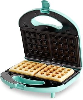 Electric Waffle Sandwich Maker, Toaster, Panini Press with Healthy Ceramic Nonstick Plates, Perfect for Tuna Melts, Crispy Rice, Grilled Cheese, LED Indicator Light, PFAS-Free, Turquoise