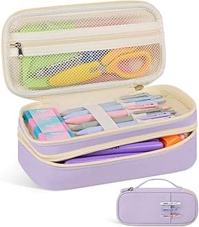 Taja Large Pencil Case Pouch For Girls, Big Cute Pencil Pen Bag Organizer with Zipper Compartments & Handle, Aesthetic Stationery Storage & School Supplies for Teens Boys - Purple