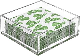 Acrylic Cocktail Napkin Holder for Table, Clear Guest Towel Holder, Beverage Buffet Paper Napkin Caddy for Bar, Party, Dinner, Kitchen & Dining Room, Bathroom, Perfect for 5 x 5 inches Napkins