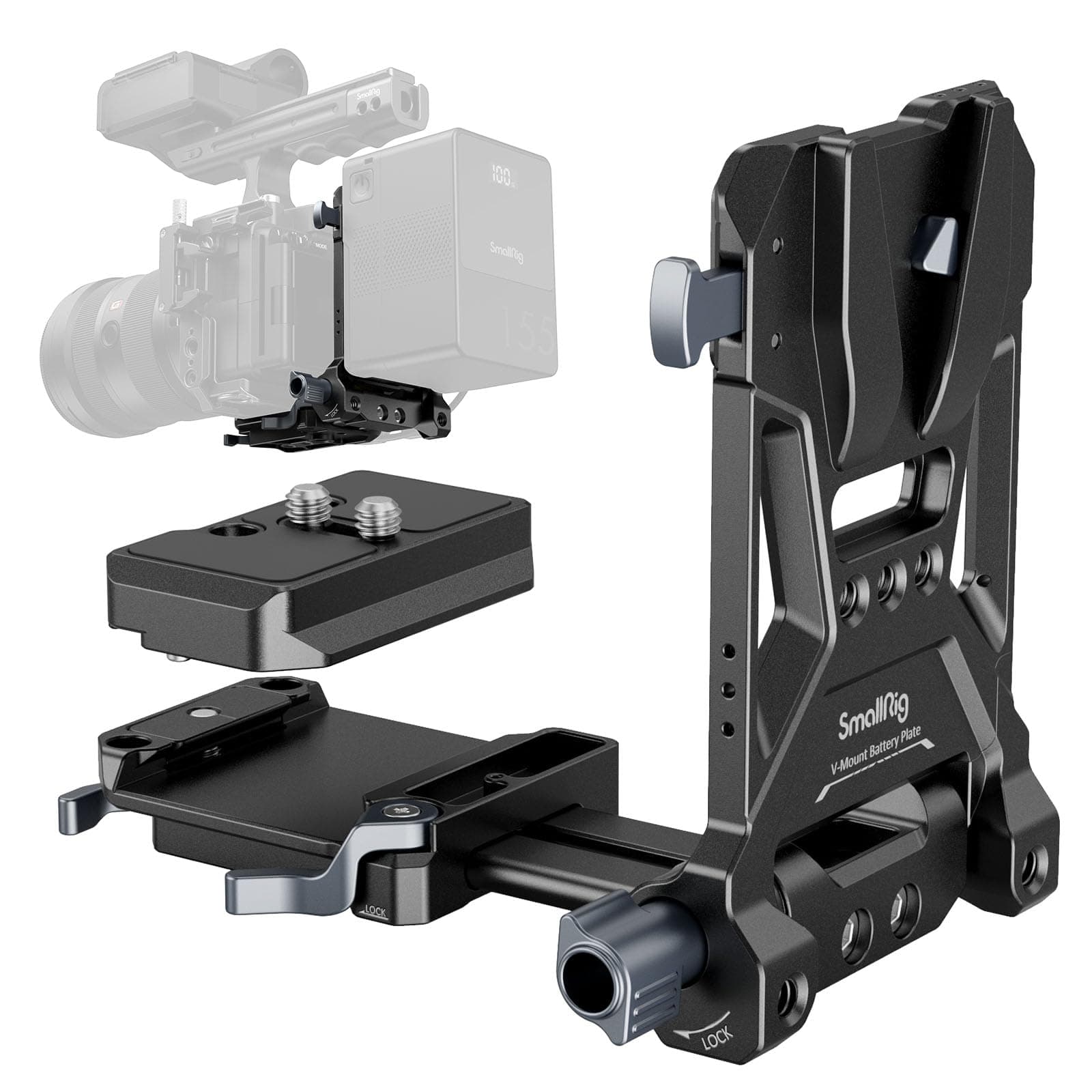 - SmallRig Foldable V Mount Battery Plate, Tool-Free, All-in One Mounting Solution for Mirrorless/DSLR Cameras, with Modular Plate for Arca, Compact Camera Video Rig, for NEEWER V Mount Battery PS099E