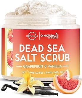 O Naturals Invigorating Grapefruit & Vanilla Dead Sea Salt Face & Body Scrub. Softens & Evens Skin Tone, Treats Acne & Cellulite, Promotes Circulation, Anti-Inflammatory. Avocado & Argan Oil. 8.45 Oz