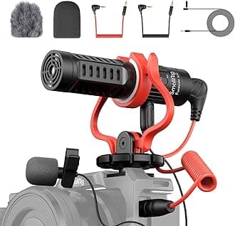 Shotgun Microphone with Shock Mount, Compact on-Camera Microphone Dual Mic with Windscreens, for DSLR Cameras and Camcorders, for iPhone, for Android Smartphones - 3468