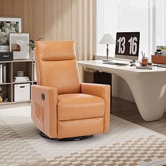 SMUG Swivel Recliner Chair, Rocking Chair Nursery, Glider Rocker Recliner for Nursery, Glider Nursery Chair for Living Room with Extra Large Footrest, High Back, Upholstered Deep Seat (Brown)