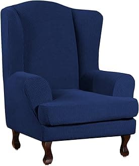 Turquoize Wingback Armchair Chair Slipcovers Spandex Jacquard Sofa Covers Stretch Wing Chair Slipcover 2-Piece Spandex Fabric Wing Back Wingback Armchair Chair Slipcovers(Wing Chair,Navy)