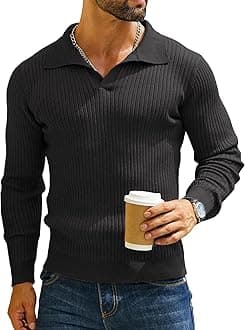 Men's Cotton Full Sleeve Collar Polo Sweater for Men, Rib Knitted Sweaters for Men Winter Sweater for Man