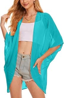 Moss Rose Women's Beach Kimono Coverup Sheer Chiffon Cover Ups, Casual Loose Open Front Cardigan Tops