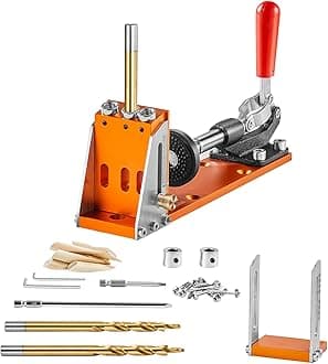 VEVOR 30 Pcs Pocket Hole Jig Kit, Adjustable & Easy to Use Pocket Hole Jig System with Step Drills, Wrenches, Drill Stop Rings, and Square Drive Bits, Dual Scale Marks for DIY Carpentry Projects