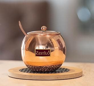 Copper Coated Stainless Steel Ghee Pot With Spoon | 275Ml Oil & Container For Kitchen Rust-Resistant Dispenser Jar Indian Cooking 275 Ml