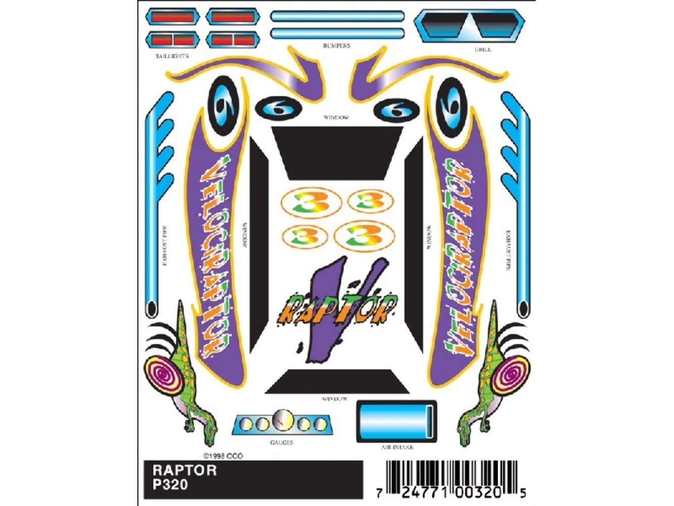 Pinecar Stick-On Decals Raptor PIN320