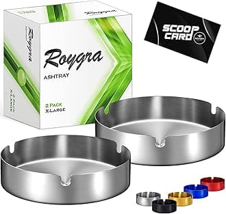 roygra Ash Tray (2 Pack), Outdoor Ashtray for Outside Patio, Stainless Steel Ashtrays for Cigarettes with 3 Holder, Smoking Accessories, Home Décor, Ashtrays for Smokers Indoor - Silver, X-Large