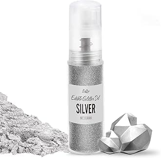 Edible Glitter Spray - 10g Edible Luster Dust Metallic Food Grade Coloring Glitter for Drinks, Cake Decorating, Baking - Edible Dust Powder Shimmer Dusting Powder for Icing, Chocolate, Candy (Silver)