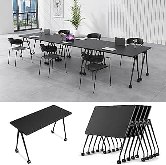 6-8 Person Conference Table Folding Conference Table for Office、Training, Seminar,Schools Modern Wood Conference Meeting Room Table Large Rectangular Conference Room Tables (4, Black, 71in)