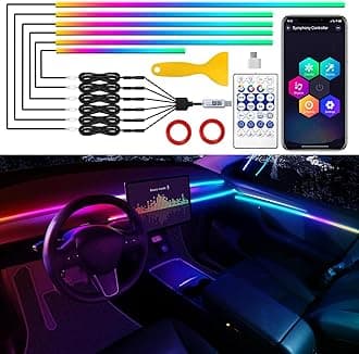For Tesla Model 3/Y/S/X Dreamcolor Acrylic Interior Car LED Strip Light with USB/Type C, RGB 6 in 1 with 187 inches 650 LEDs Strip, Dynamic Chasing Music Sync Neon For Tesla Ambient Lighting Kits