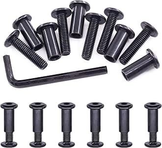 Swpeet 25Pcs M6x25mm Carbon Steel Black Hex Drive Socket Cap Bolts Barrel Nuts Assortment Kit with 1Pcs Allen Wrench, Screw Post Fit for Furniture Countsunk Belt Buckle Leather Binding Bolts